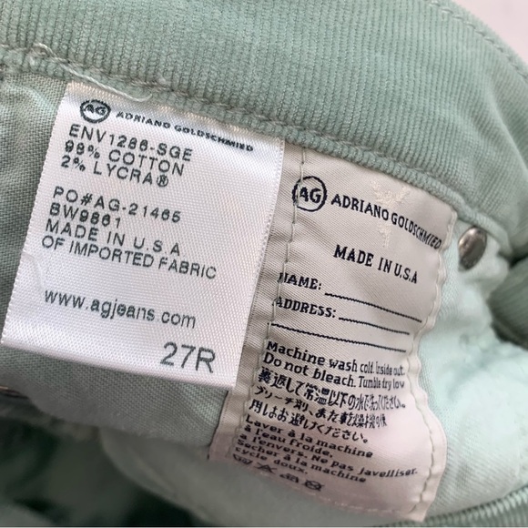 AG Corduroy Pants Woman 27  Stevie Slim‎ Straight Low Rise Light Green Stretch - Picture 8 of 11